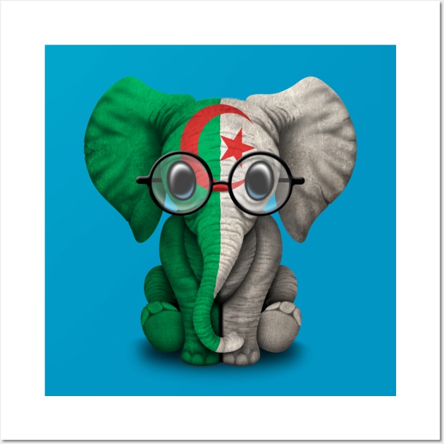 Baby Elephant with Glasses and Algerian Flag Wall Art by jeffbartels